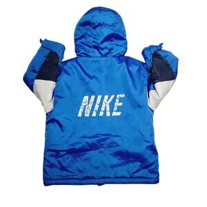 Vintage Kids Nike Fleece Lined Puffer Jacket Big Logo Blue White Navy Size 4T
